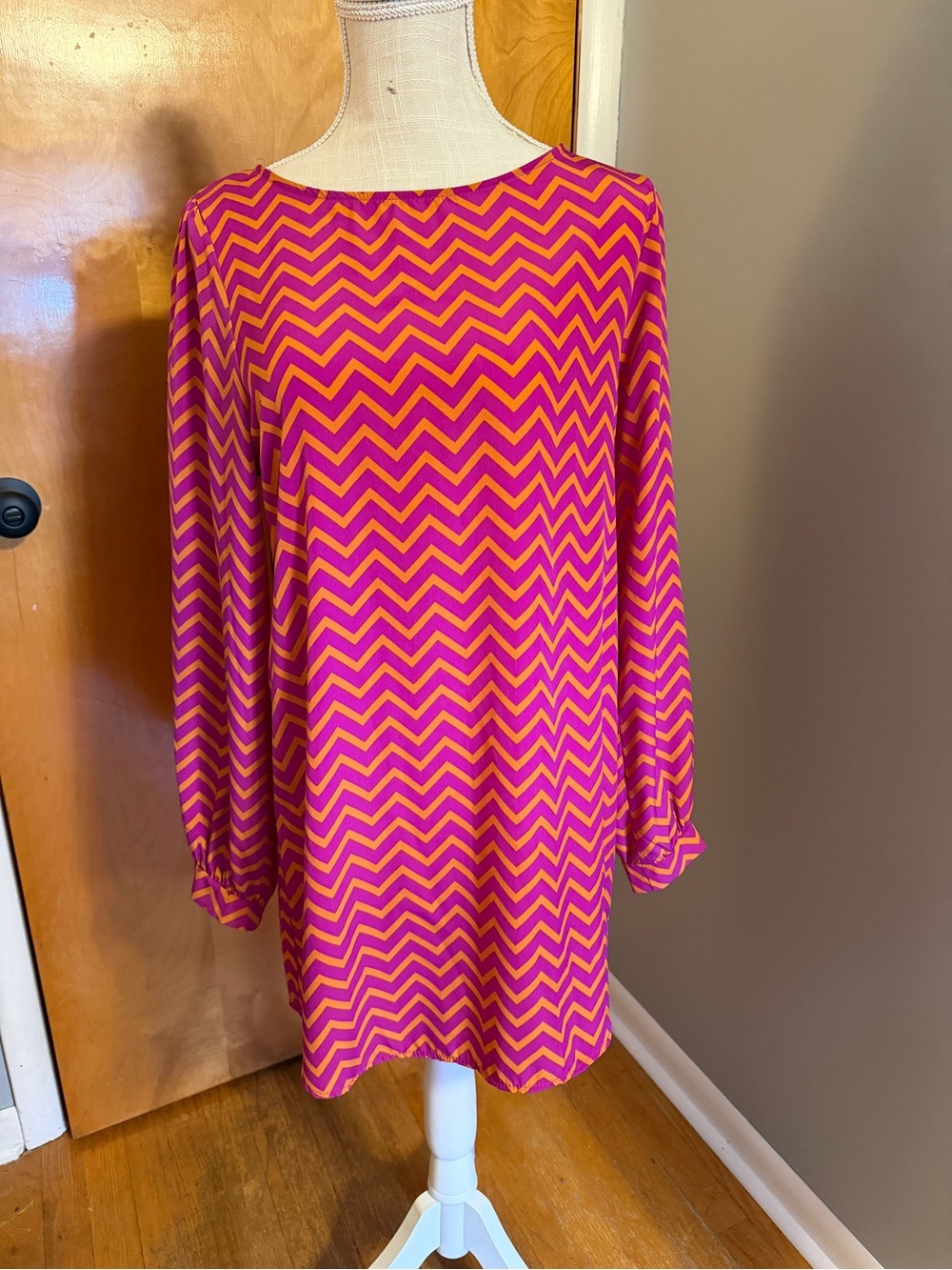 The Impeccable Pig Pink and Orange Chevron Dress
